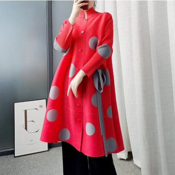Red Polka Dot Coat with Gray Accents - Picture 1 of 3